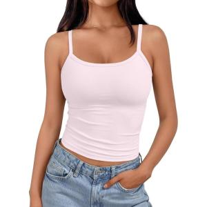 imageTrendy Queen Spaghetti Strap Crop Tank Tops for Women Cute Summer Camisoles for Teens Fitted Basic Layering Cami UndershirtsPink