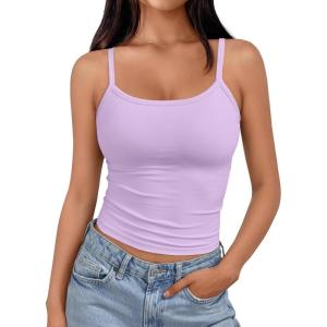 imageTrendy Queen Spaghetti Strap Crop Tank Tops for Women Cute Summer Camisoles for Teens Fitted Basic Layering Cami UndershirtsPurple