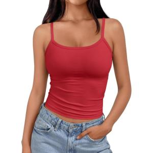 imageTrendy Queen Spaghetti Strap Crop Tank Tops for Women Cute Summer Camisoles for Teens Fitted Basic Layering Cami UndershirtsRed