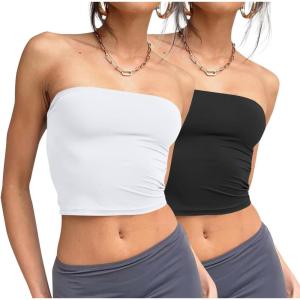 imageTrendy Queen Womens 3 Pack Tube Tops Crop Going Out Strapless Basic Backless Bandeau Bra Summer OutfitsBlack white