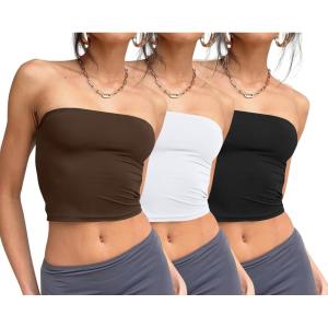 imageTrendy Queen Womens 3 Pack Tube Tops Crop Going Out Strapless Basic Backless Bandeau Bra Summer OutfitsWhite black chocolate