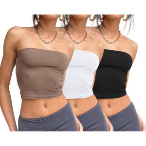 imageTrendy Queen Womens 3 Pack Tube Tops Crop Going Out Strapless Basic Backless Bandeau Bra Summer OutfitsWhite black coffee Grey