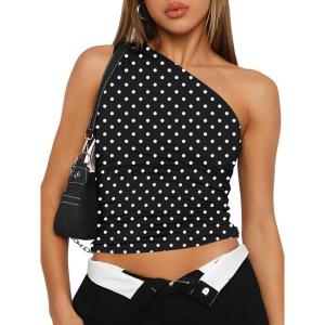 imageTrendy Queen Womens One Shoulder Tops  Asymmetrical Sleeveless Crop Tops Sexy Going Out amp Workout Shirts for WomenBlackdots
