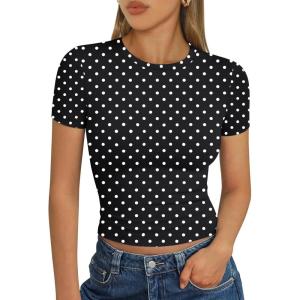imageTrendy Queen Womens Short Sleeve T Shirts  Buttery Soft Summer Crop Tops Slim Fit Y2k Basic Tees for WorkoutBlack Dots