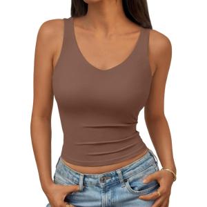 imageTrendy Queen Womens Tank Tops Double Lined Crop Sleeveless Going Out Camisole Summer Fashion Basic Soft Spring Clothes 2026Brown