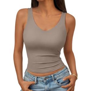 imageTrendy Queen Womens Tank Tops Double Lined Crop Sleeveless Going Out Camisole Summer Fashion Basic Soft Spring Clothes 2026Coffeegrey