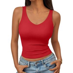 imageTrendy Queen Womens Tank Tops Double Lined Crop Sleeveless Going Out Camisole Summer Fashion Basic Soft Spring Clothes 2026Red