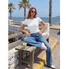 image:imageTrendy Queen Double Lined Short Sleeve Tops for Women Compression Crop Tees Basic Slim Fit Y2K Going Out Workout T ShirtsWhite