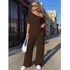 image:imageTrendy Queen Womens 2 Piece Lounge Sets Off Shoulder Oversized Tshirts amp Wide Leg Pants OutfitsBrown