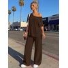 image:imageTrendy Queen Womens 2 Piece Lounge Sets Off Shoulder Oversized Tshirts amp Wide Leg Pants OutfitsBrown