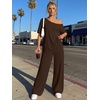 image:imageTrendy Queen Womens 2 Piece Lounge Sets Off Shoulder Oversized Tshirts amp Wide Leg Pants OutfitsBrown