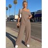 image:imageTrendy Queen Womens 2 Piece Lounge Sets Off Shoulder Oversized Tshirts amp Wide Leg Pants OutfitsMocha
