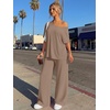image:imageTrendy Queen Womens 2 Piece Lounge Sets Off Shoulder Oversized Tshirts amp Wide Leg Pants OutfitsMocha