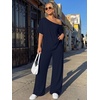 image:imageTrendy Queen Womens 2 Piece Lounge Sets Off Shoulder Oversized Tshirts amp Wide Leg Pants OutfitsNavy