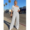 image:imageTrendy Queen Womens 2 Piece Lounge Sets Off Shoulder Oversized Tshirts amp Wide Leg Pants OutfitsOatmeal Grey