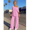 image:imageTrendy Queen Womens 2 Piece Lounge Sets Off Shoulder Oversized Tshirts amp Wide Leg Pants OutfitsPink