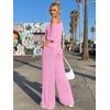 image:imageTrendy Queen Womens 2 Piece Lounge Sets Off Shoulder Oversized Tshirts amp Wide Leg Pants OutfitsPink