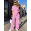 image:imageTrendy Queen Womens 2 Piece Lounge Sets Off Shoulder Oversized Tshirts amp Wide Leg Pants OutfitsPink