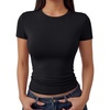 image:imageTrendy Queen Double Lined Short Sleeve Tops for Women Compression Crop Tees Basic Slim Fit Y2K Going Out Workout T ShirtsBlack