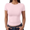 image:imageTrendy Queen Double Lined Short Sleeve Tops for Women Compression Crop Tees Basic Slim Fit Y2K Going Out Workout T ShirtsLight Pink