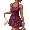 image:imageTrendy Queen Womens Floral Halter Ruffle Hem Ruched Waist Party Mini DressRed