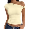 image:imageTrendy Queen Womens Off The Shoulder Tops Going Out Cap Sleeve Y2k Fashion Sexy Ruched Crop Shirts Cute Summer Blouses 2026Butter Yellow