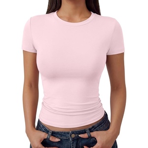 image:imageTrendy Queen Double Lined Short Sleeve Tops for Women Compression Crop Tees Basic Slim Fit Y2K Going Out Workout T ShirtsLight Pink
