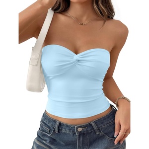 image:imageTrendy Queen Womens Strapless Tube Tops Bandeau Cute Summer Crop Tops Beach Vacation Outfits Spring Fashion Clothes 2026Baby Blue