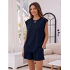 image:imageTrendy Queen 2 Piece Short Sets for Women Summer Matching Lounge Sets Cap Sleeve Tops amp Loose Fit Shorts with PocketsNavy