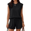 image:imageTrendy Queen 2 Piece Short Sets for Women Summer Matching Lounge Sets Cap Sleeve Tops amp Loose Fit Shorts with PocketsBlack