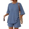 image:imageTrendy Queen 2 Piece Summer Set Oversized Top amp Loose Fit Shorts with PocketsStriped Blue White