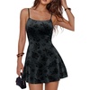 image:imageTrendy Queen Womens Adjustable Spaghetti Strap Mini Bodycon Floral A Line DressBlack