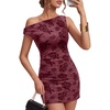 image:imageTrendy Queen Womens Mini Bodycon Off the Shoulder Floral Fitted Ruched DressesRed