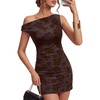 image:imageTrendy Queen Womens Mini Bodycon Off the Shoulder Floral Fitted Ruched DressesWine
